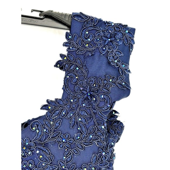 NWT Glow Blue Off the Shoulder Lace Sequin Gown Dress Size 10 Corset Train - Picture 6 of 9